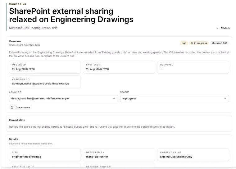 Alert detail in Apexward Assure