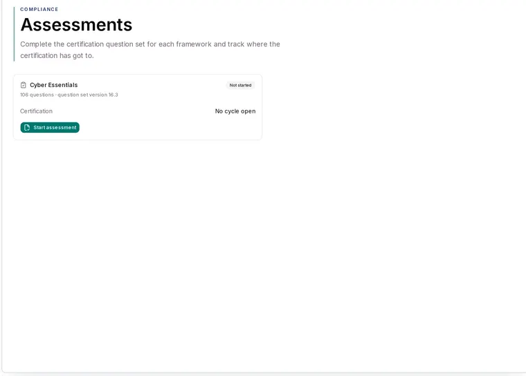 Framework assessments in Apexward Assure