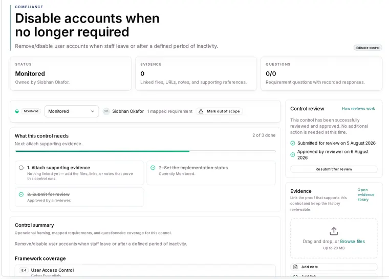 Control detail in Apexward Assure