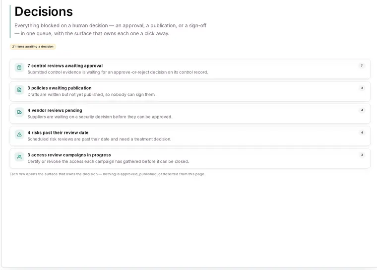 Decisions queue in Apexward Assure