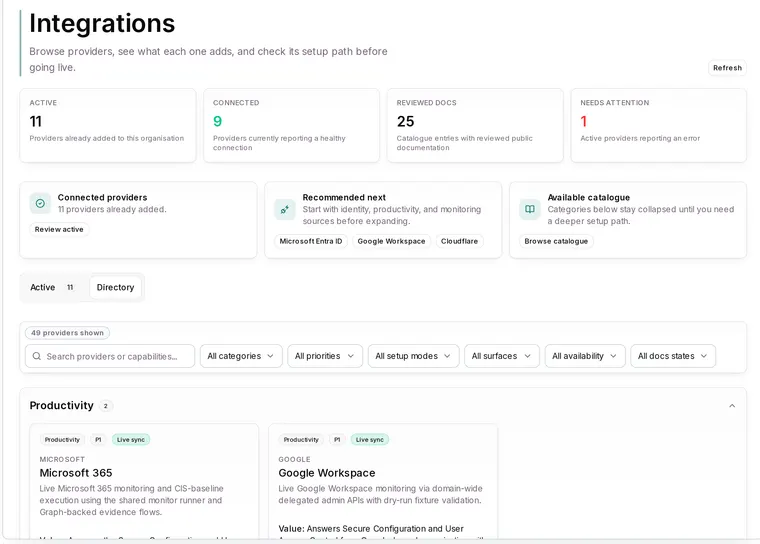 Integrations in Apexward Assure