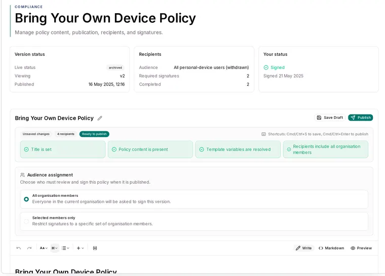 Policy detail in Apexward Assure