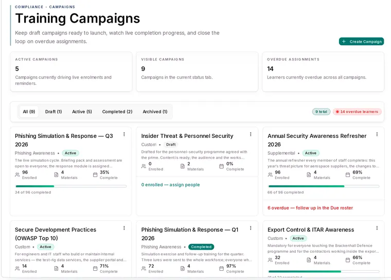 Training campaigns in Apexward Assure