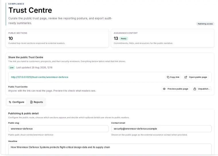 Trust Centre administration in Apexward Assure
